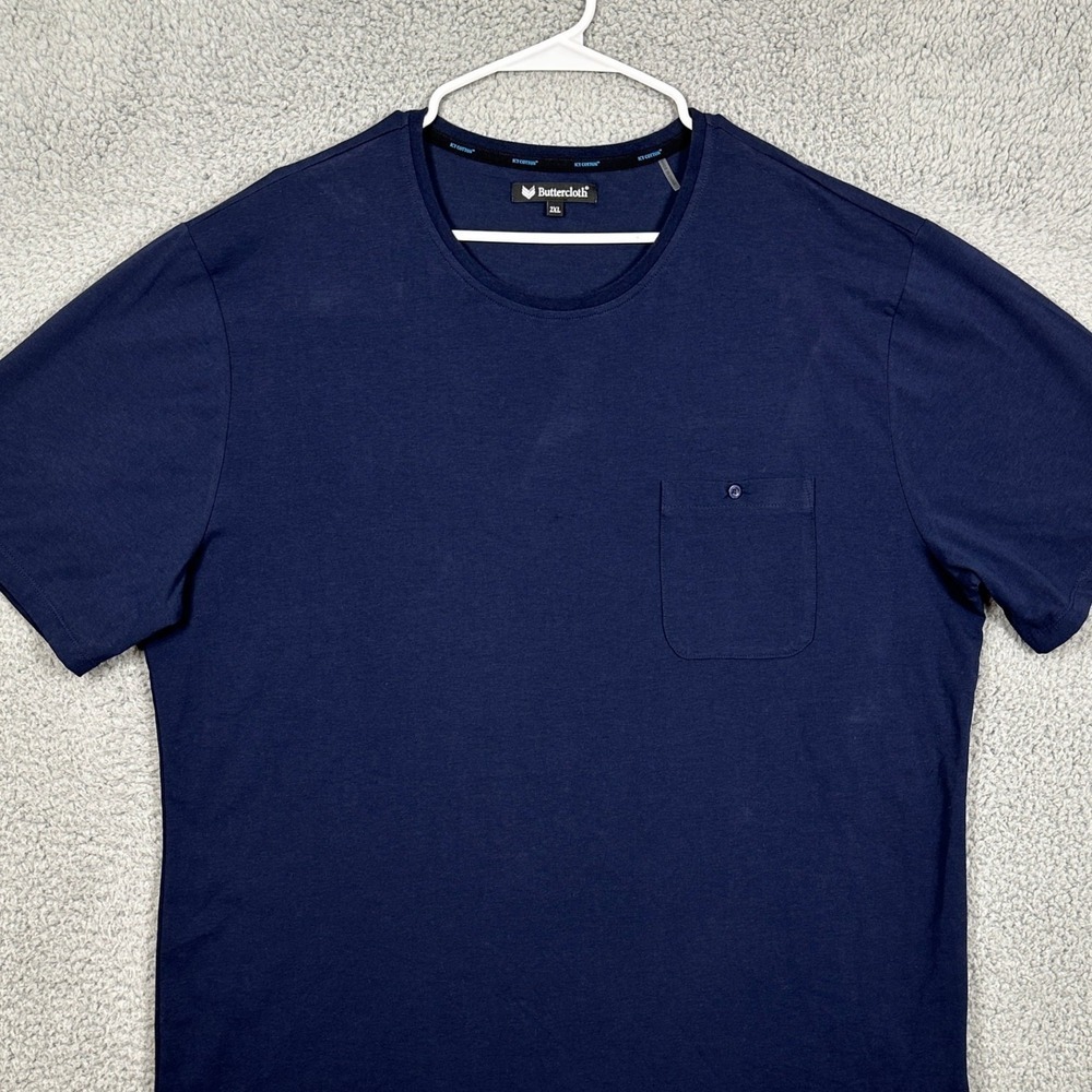 Buttercloth Icy Cotton T-Shirt Crew Neck Tee Mens 2XL Navy Blue Stretch Pocket